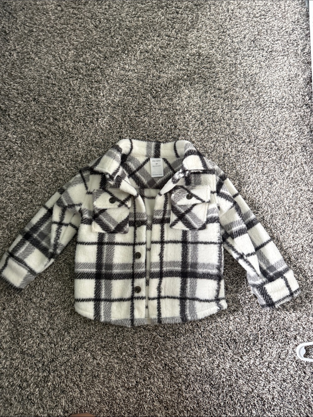okie dokie Cream & Black Plaid Sherpa Shacket